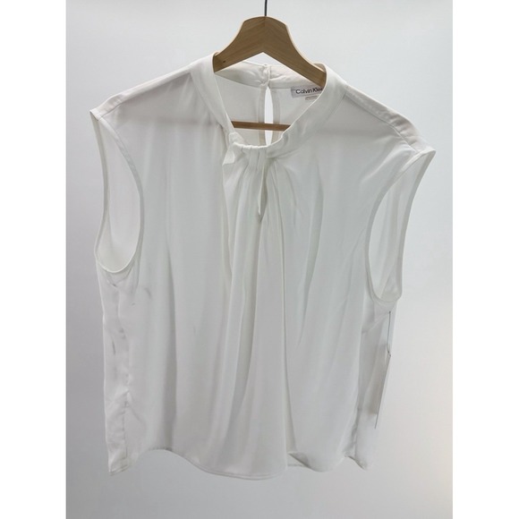 Calvin Klein Tops - Calvin Klein Womens Gathered Neck Ivory Sleeveless Blouse Top Petites PXL *Notes